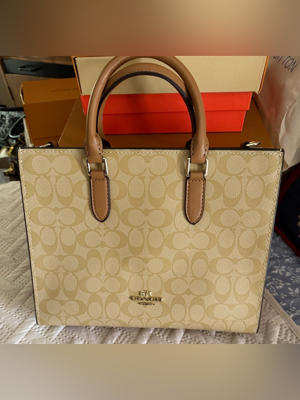 Canvas Satchel with Tan Leather Trim